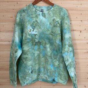 GILDAN Sea Glass Ice Dye Sweatshirt Handmade Unisex Crewneck LG Unique Pullover